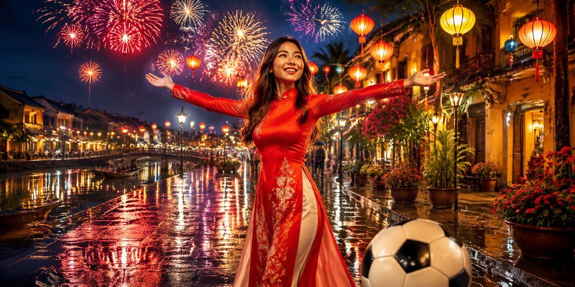 Người mặc áo dài đặt cược bóng đá trong lễ hội đèn lồng Hội An